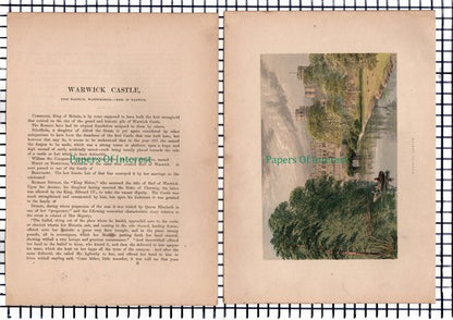 (6697) Warwick Castle - c.1880 Print & Article  - Marks Are Present!