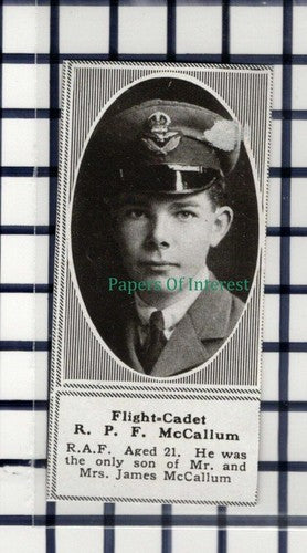 C5876) Flight Cadet RPF McCallum RAF World War One James  - 1919 Cutting SMALL!