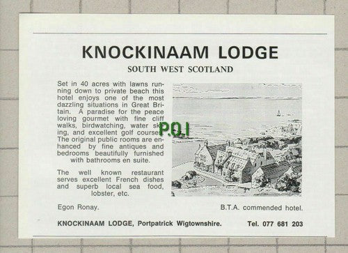(5335) Knockinaam Lodge Portpatrick Wigtownshire Scotland - 1976 Clip