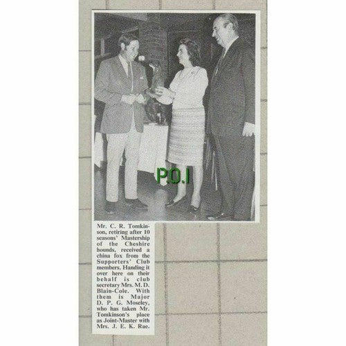 (C101) Mr C R Tomkinson Cheshire Hounds Fox Mrs M D  Blain Cole Moseley  - 1972
