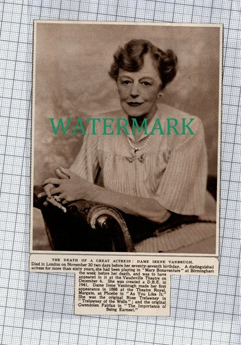 (C622) Dame Irene Vanbrugh Actress Obituary  - 1949 Cutting