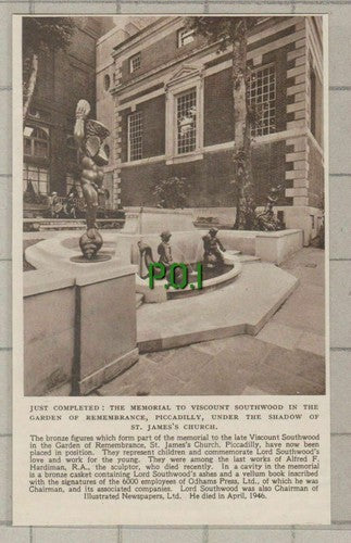 (C416)  Viscount Southwood Memorial St James's Church Piccadilly  - 1949 Cutting