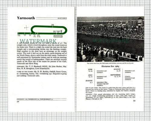 YARMOUTH Racecourse Horse Racing - 1965 2-Part Cutting / Print
