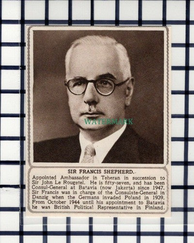C6329) Sir Francis Shepherd Teheran - 1950  Cutting