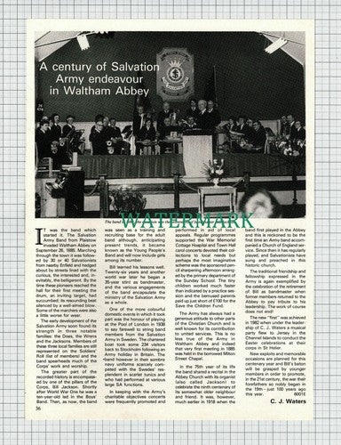 Salvation Army Band Plaistow Bill Jackson - 1985 Article
