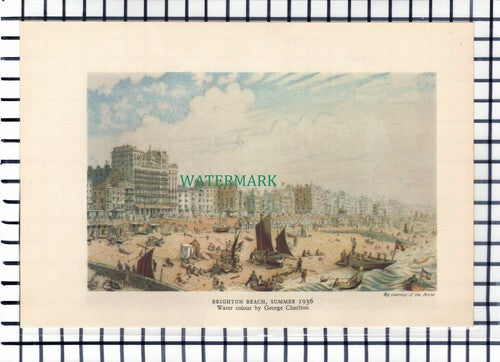 C6759) Scarborough Library  / Brighton Beach - 1947 Book Print / Illustration