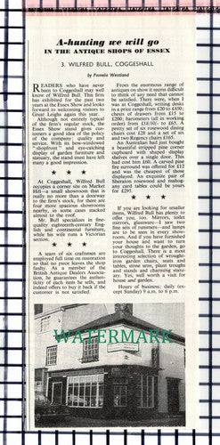 C6673) Wilfred Bull Coggeshall Essex Antique Shop  - 1965 Cutting