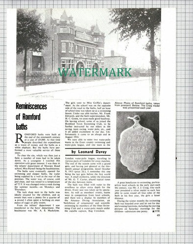 (6594) Romford Baths Essex Leonard Davey  - 1973 Article