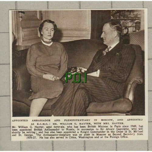Mr William G Hayter & Mrs Hayter Ambassador Moscow - 1953 Small News Clipping