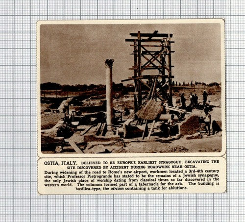 Ostia Italy Early Synagogue Discovered Airport Road -  1961 Small News Cutting