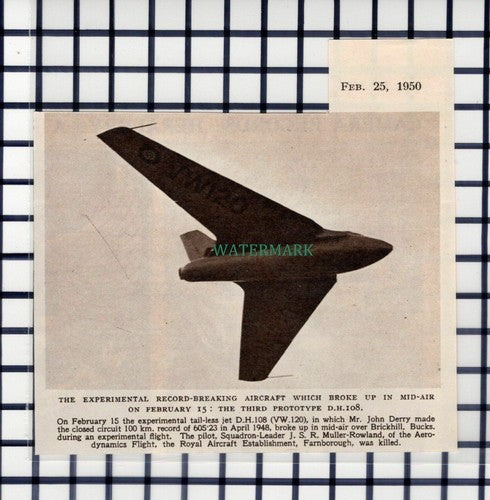 C6345) Third Prototype DH108 Aircraft - 1950  Cutting