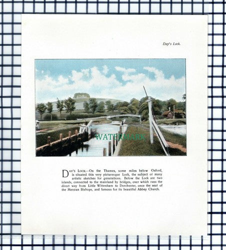 Day's Lock Oxfordshire  - c.1900 Print / Cutting