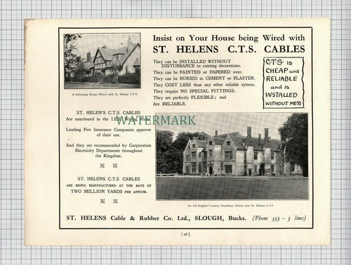 X1757) Mond Staffordshire  Tectal / St Helens Cable Slough Advert - 1927 Cutting