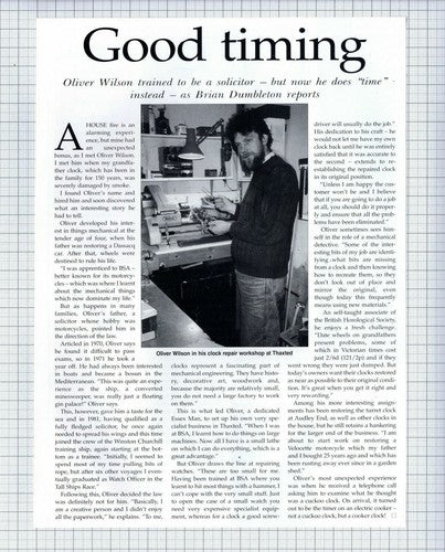Oliver Wilson Clock Repairs Thaxted Essex - 1996 Article
