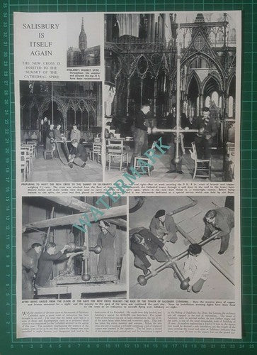(X559) Salisbury Cathedral Spire New Cross Erected   - 1950 Clip