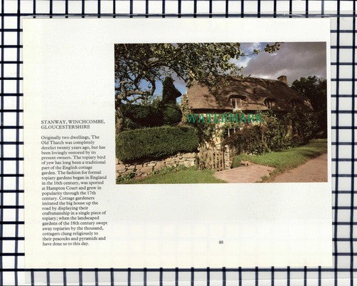 C7029) Stanway Winchcombe Gloucestershire Old Thatch Cottage  - 1980s Cutting