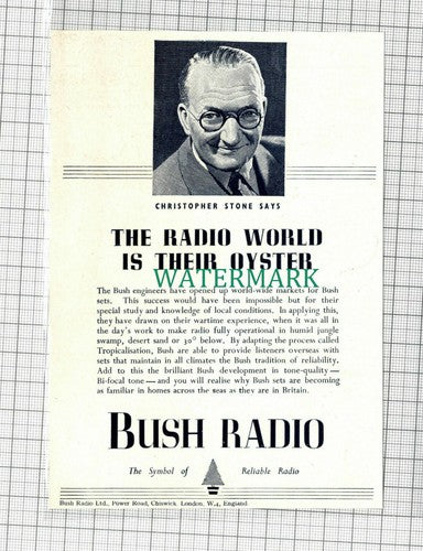 C2257) Bush Radio ADVERT Christopher Stone - 1948 Clip