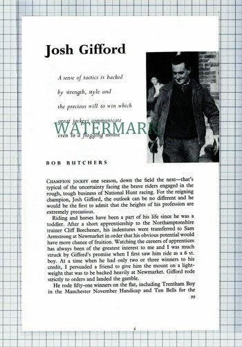 C7525) JOSH GIFFORD  Horse Racing   - 1965 Article