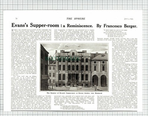 (6887) Evans's Supper Room Covent Garden Market Francesco Berger - 1913 Cutting