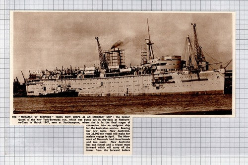 Monarch of Bermuda New Australia  Ship -   1950 News Clipping