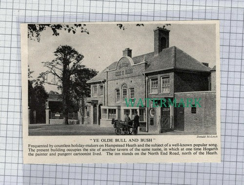 C565) Ye Olde Bull and Bush Pub Hampstead Heath London  - c.1950s Cutting