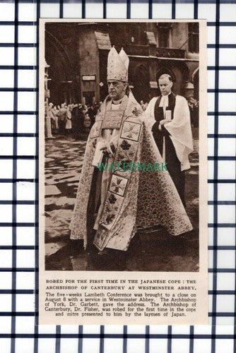 C6520) Archbishop Of Canterbury  Dr Fisher Japanese Cope - 1948 Cutting