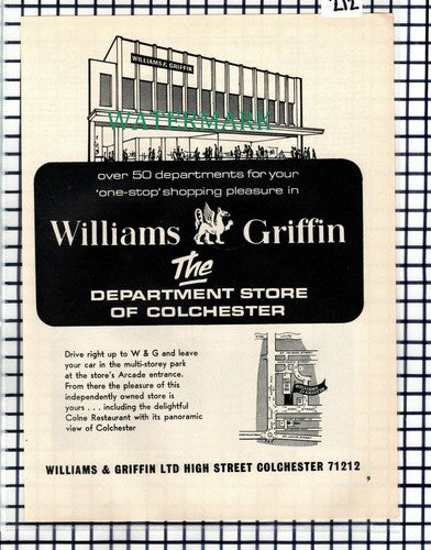 Williams & Griffin Department Store Colchester Essex Advert -1968 Cutting