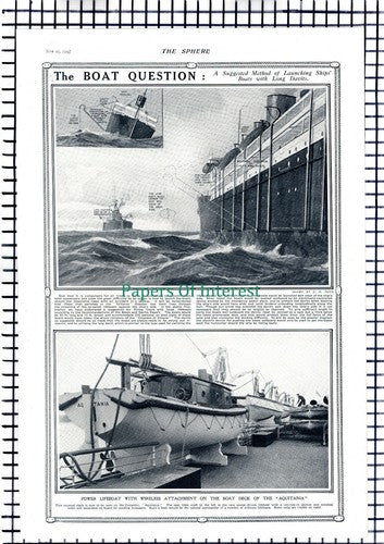Lifeboat Safety Aquitania Ship  -  1914 Article / Print