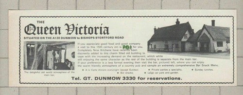 The Queen Victoria Inn Great Dunmow Essex - 1975 Small Advert
