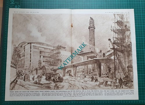 Festival Of Britain Construction Dome Of Discovery  - 1950 Print / Centrefold