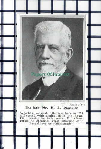 C5993) Mr H L Dampier Indian Civil Service Obituary - 1913 Cutting SMALL!