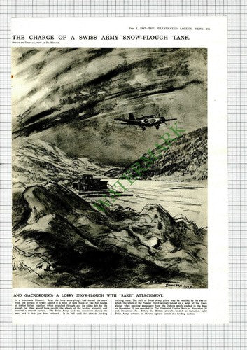 Swiss Army Snow Plough Samedan Aerodrome -  1947 Two Part Cutting / Print