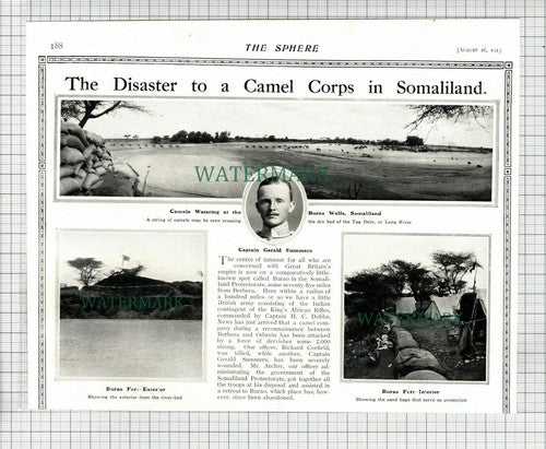 (6935) Captain Gerald Summers Burao Wells Somaliland Camel Corps  1913 Cutting