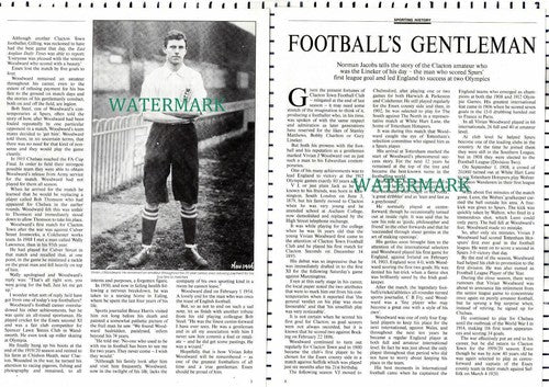 (8406) Vivian J Woodward Clacton Essex Football - 1992 Article