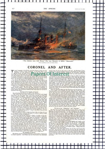 Coronel SCHARNHORST Ship HMS MONMOUTH Great War WW1   - 1919 Article