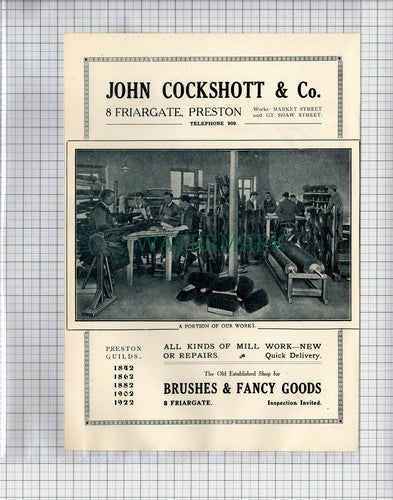 (5290) JOHN COCKSHOTT & CO PRESTON ADVERT - 1922