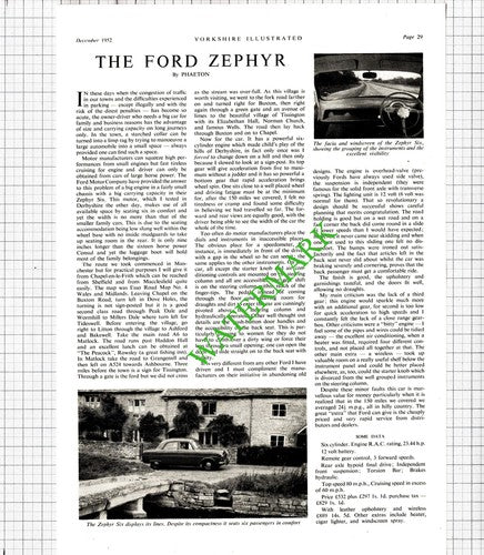 The Ford Zephyr Car  - 1952 Article