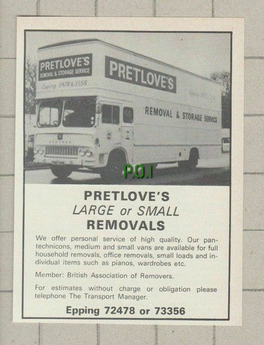 Pretlove's Removals Epping Essex Pretlove - 1975 Small Advert