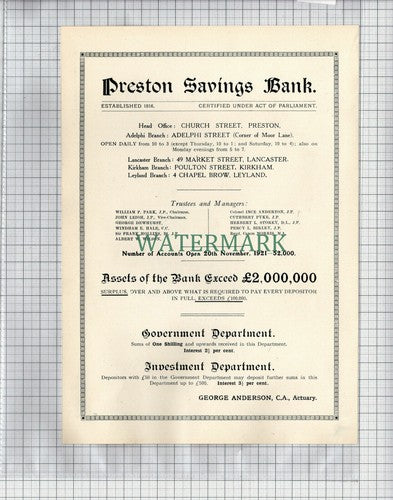 (5219) PRESTON SAVINGS BANK ADVERT - 1922
