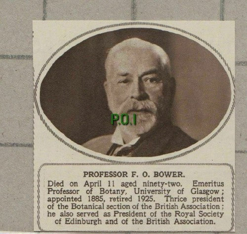 C1476) Professor F O Bower Botany Glasgow University Obituary - 1948 SMALL!!