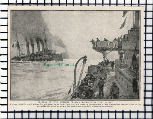 C5811) Russian Ship PALLADA Sinks In Baltic World War One - c.1918 Cutting