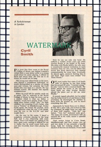 C6630) Cyril Smith Pianist - 1974 Article