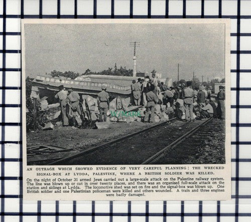 C6220) Wrecked Signal Box Lydda Palestine Railway Station Attack - 1945 Cutting