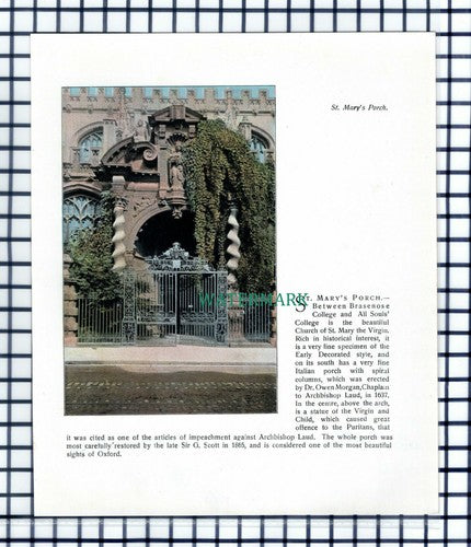 St Mary's Porch Oxford - c.1900 Print / Cutting