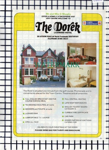 C6995) The Dorek Hotel 30 Lathom Road Southport Advert - 1986 Cutting