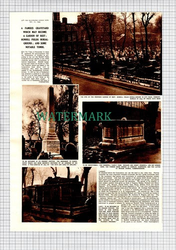 Bunhill Fields Burial Ground William Blake Susanna Wesley - 1949 Article