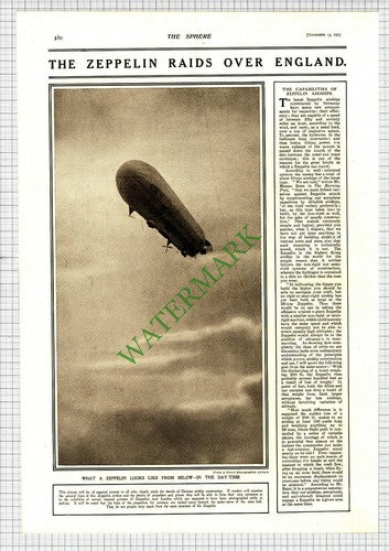 Zeppelin Airship Raids Over England World War One WW1 - 1915 Article