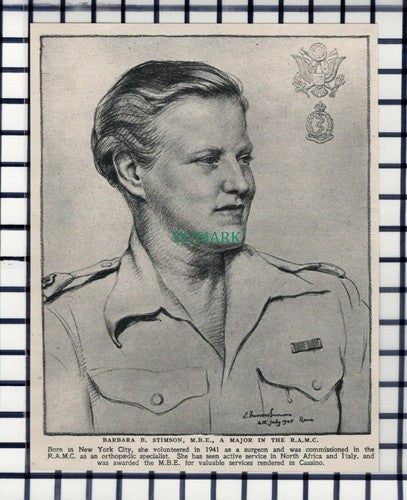 Barbara Stimson  RAMC New York Surgeon World War 2 ~ 1945 Cutting