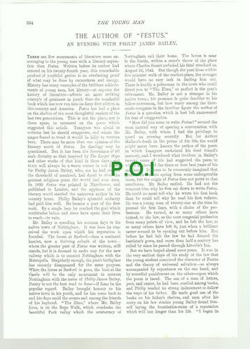 Philip James Bailey Author of Festus - 1896 Article