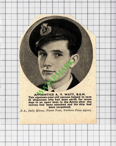 Apprentice A V Watts Seaman WW2 - 1943 Small Cutting